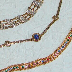 Vintage BRACELET Lot of 3: Goldette Art Deco, Gold Tone Bejeweled  F23